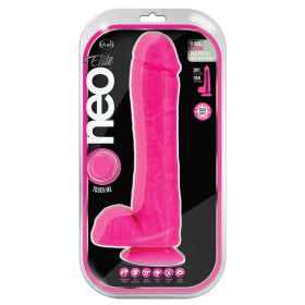 Neo Elite Silicone Dual Density Cock with Balls-Neon Pink (Size: 11")