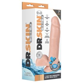 Dr. Skin Glide Self Lubricating Dildo with Balls-Vanilla (Size: 7")